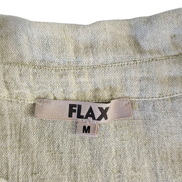 FLAX Womens Button Up Long Sleeve Shirt, Linen Cotton Blend, V-Neck, Collared, M - Picture 5 of 8